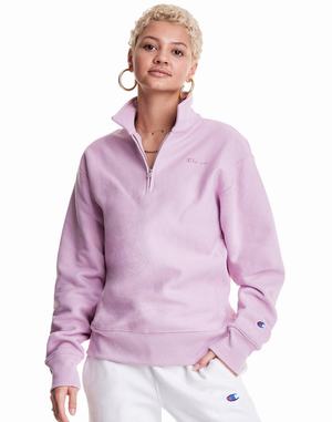 Women's Champion Oversized Reverse Weave 1 4 Zip Script Logo Hoodie Pink | ROABN1697