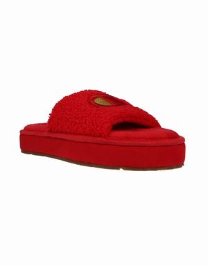 Women's Champion Plush Cozy Gum Slippers Deep Red | AOKSZ7204