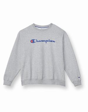 Women's Champion Powerblend Fleece Script Logo Tops Grey | FQBVY2718