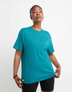 Women's Champion Powerblend Oversized EmbroideScript Logo T Shirts Green / Turquoise | UCVRE4027