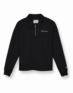 Women's Champion Powerblend Quarter Zip Hoodie Black | RUGYP3069