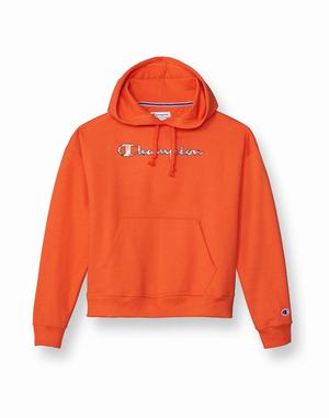 Women's Champion Relaxed Powerblend-Stripe Logo Hoodie Grey | UDBOR7801