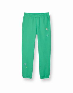 Women's Champion Reverse Weave OversizedEmbroideC and Flowers Logo 30" Pants Green | MCOHA5087