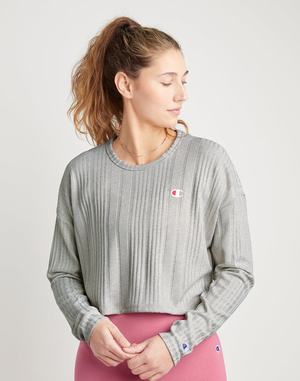 Women's Champion Ribbed Cropped T Shirts Grey | PBURC5346