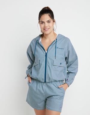 Women's Champion Seersucker Utility Full Zip Jackets Turquoise / White | PIYWK0395