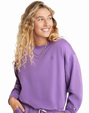 Women's Champion Soft Touch Drawstring Hoodie Purple | XNSGQ8197