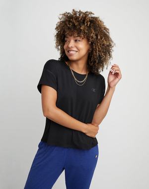 Women's Champion Soft Touch Essential T Shirts Black | UOLKQ8542