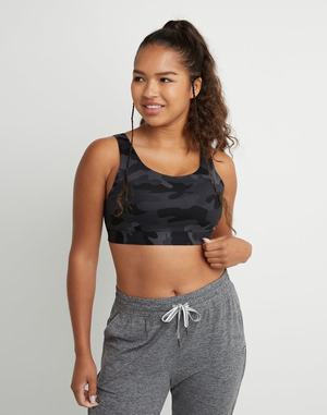 Women's Champion Soft Touch Sports Print Bras Camo Black | QSOPB5804