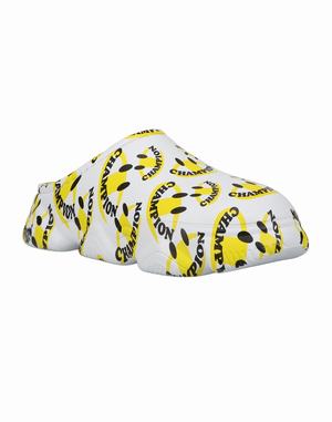 Women's Champion Super Meloso Smile Slides White / Yellow | OTKIM5279