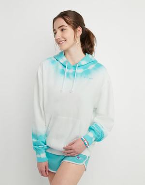 Women's Champion Wave-Dye Oversized Lightweight Fleece Hoodie White / Coral | ZNXSO5732