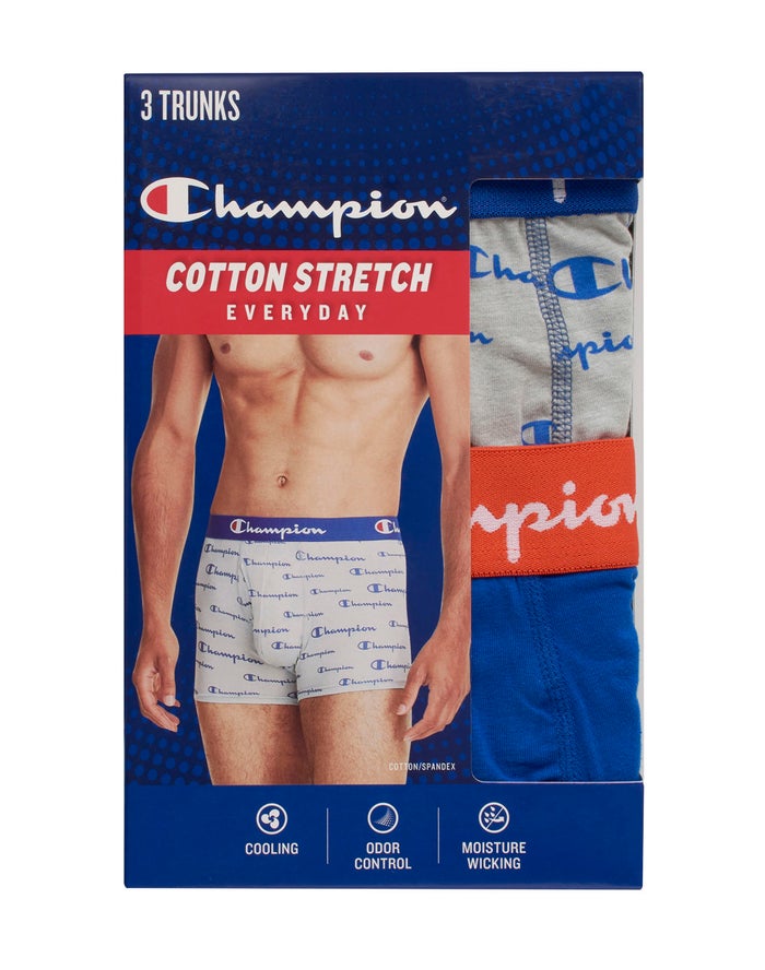 Men's Champion COTTON STRETCH 3-PAIRS Underwear Grey / Royal / Royal / Royal / Orange / Black / Red | JNWTD5874