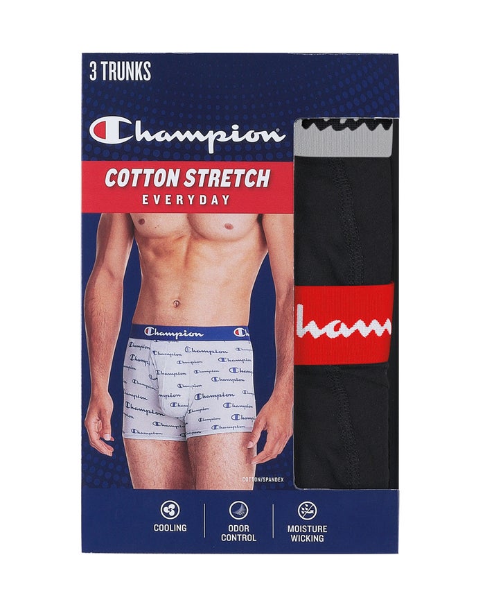 Men's Champion COTTON STRETCH 3-PAIRS Underwear Black / Red / Black / Royal / Black / Black | OYNKJ1045