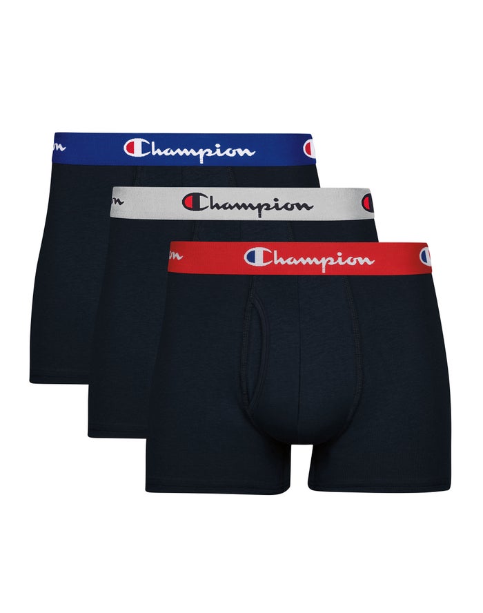 Men\'s Champion COTTON STRETCH 3-PAIRS Underwear Black / Red / Black / Royal / Black / Black | OYNKJ1045