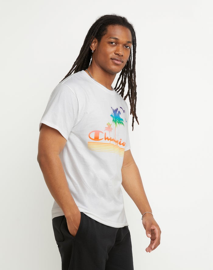 Men's Champion Classic Beach Scene T Shirts White | MVIAQ6157