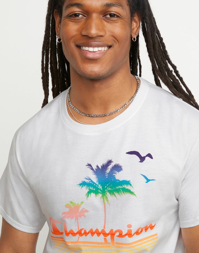 Men's Champion Classic Beach Scene T Shirts White | MVIAQ6157