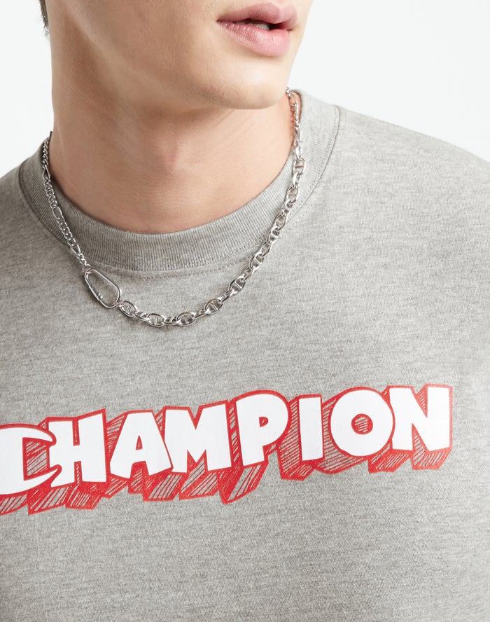 Men's Champion Classic Graphic Chubby Block Logo T Shirts Grey | NMYOS7864