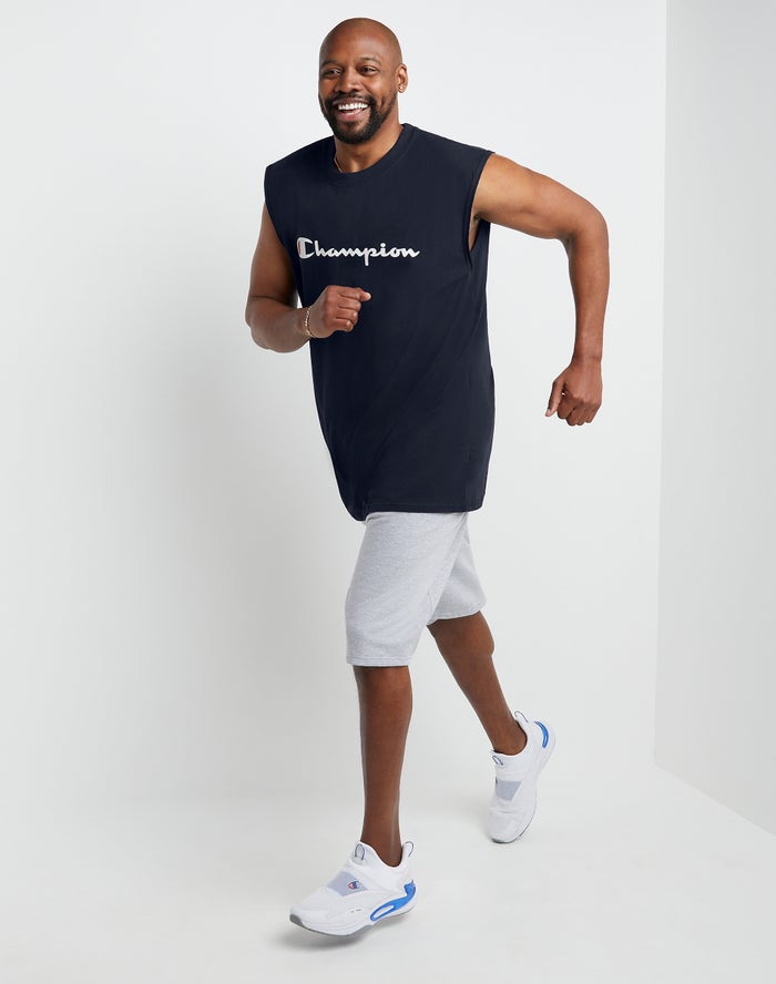 Men's Champion Classic Muscle Script Logo Tops Navy | TZNDH1369