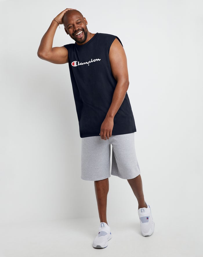 Men's Champion Classic Muscle Script Logo Tops Navy | TZNDH1369