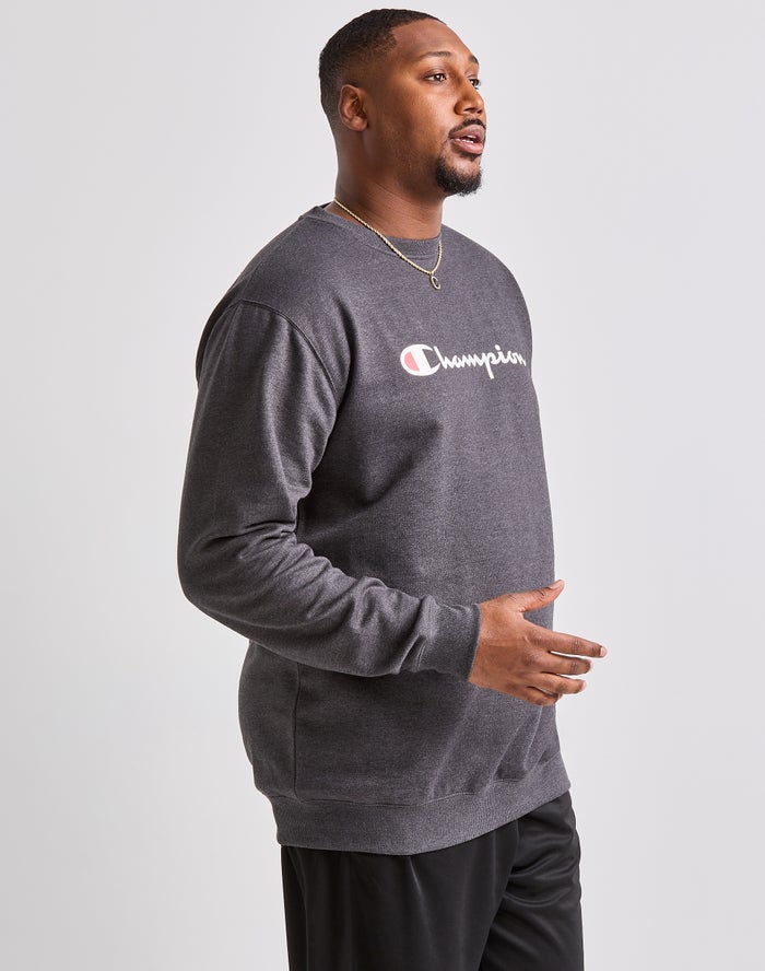 Men's Champion Classic Script Logo Tops Grey | HUJQV4362