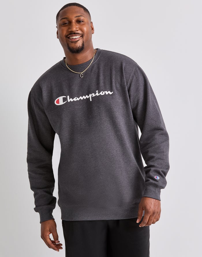 Men\'s Champion Classic Script Logo Tops Grey | HUJQV4362