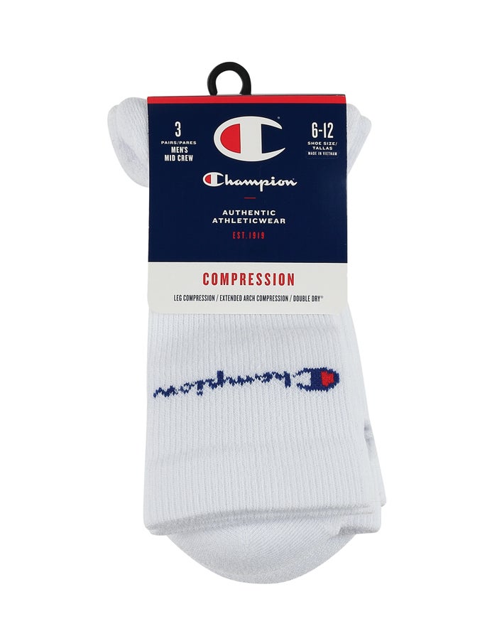 Men's Champion Compression Mid-3-pairs Socks Black | FTHDL5370