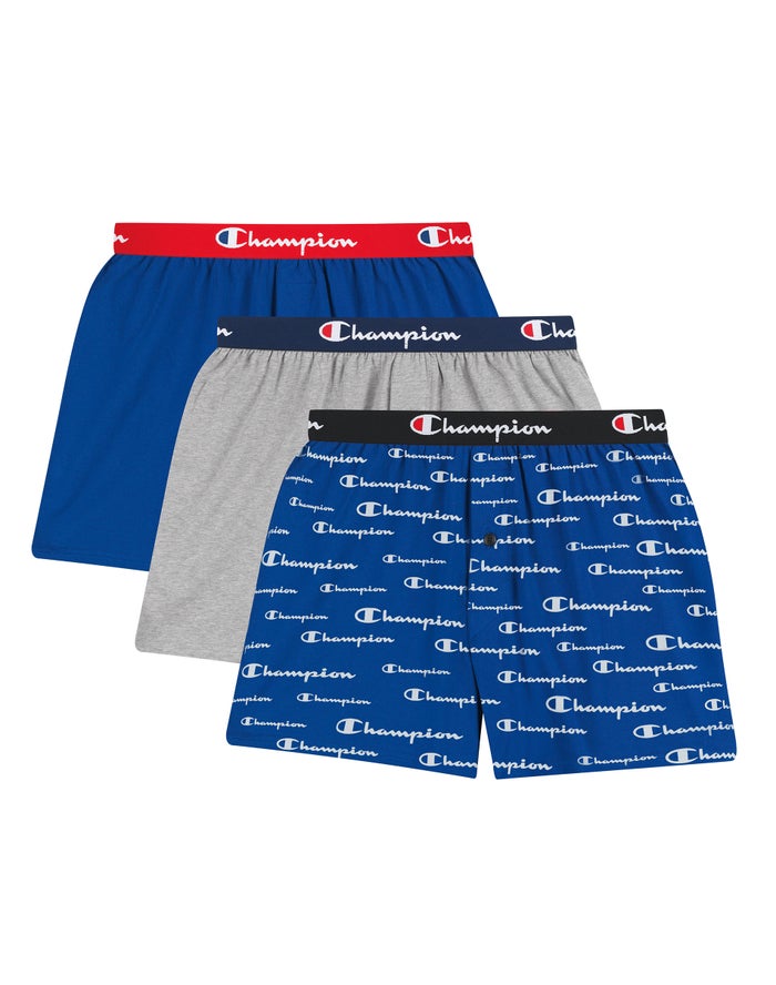 Men's Champion EVERY DAY COTTON STRETCH 3-PAIRS Underwear Navy White / Black / Grey / Royal / Royal / Red | ARBKP8731