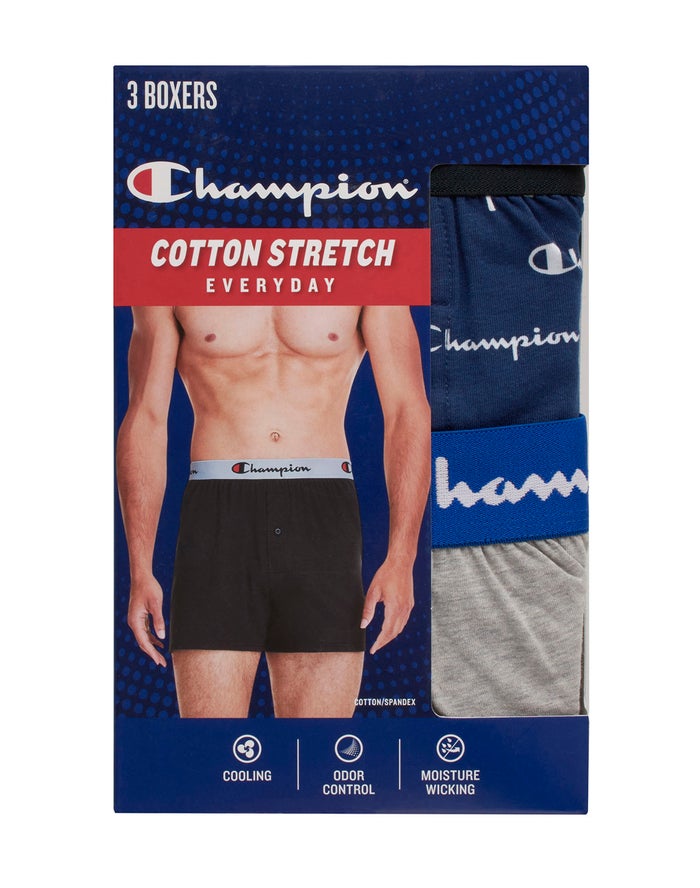 Men's Champion EVERY DAY COTTON STRETCH 3-PAIRS Underwear Navy White / Black / Grey / Royal / Royal / Red | ARBKP8731