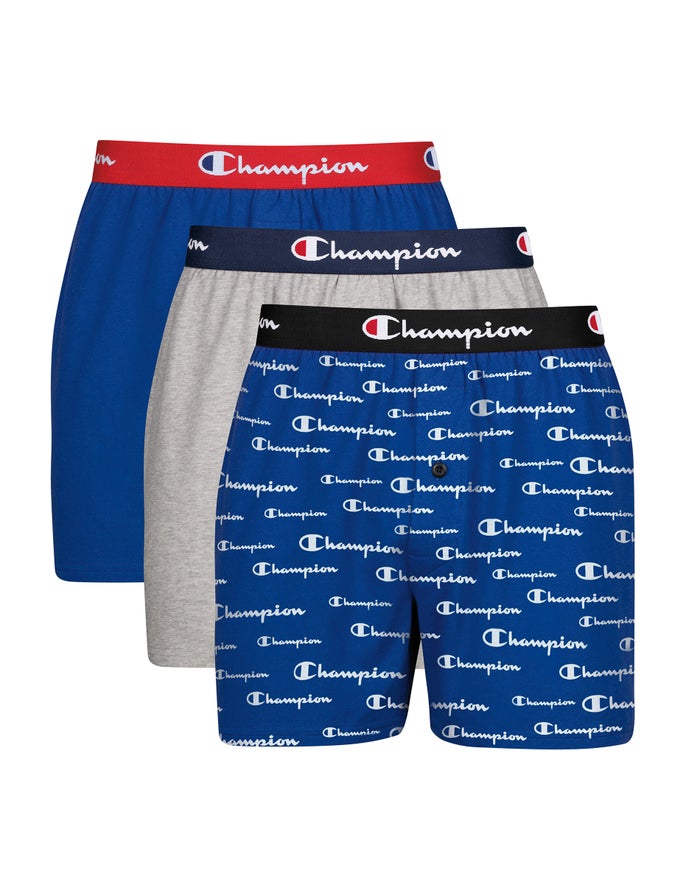 Men\'s Champion EVERY DAY COTTON STRETCH 3-PAIRS Underwear Navy White / Black / Grey / Royal / Royal / Red | ARBKP8731