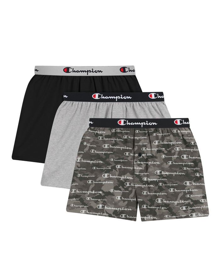 Men's Champion EVERY DAY COTTON STRETCH 3-PAIRS Underwear Camo Grey / Black / Black / Grey / Grey / Black | HCMXZ3061