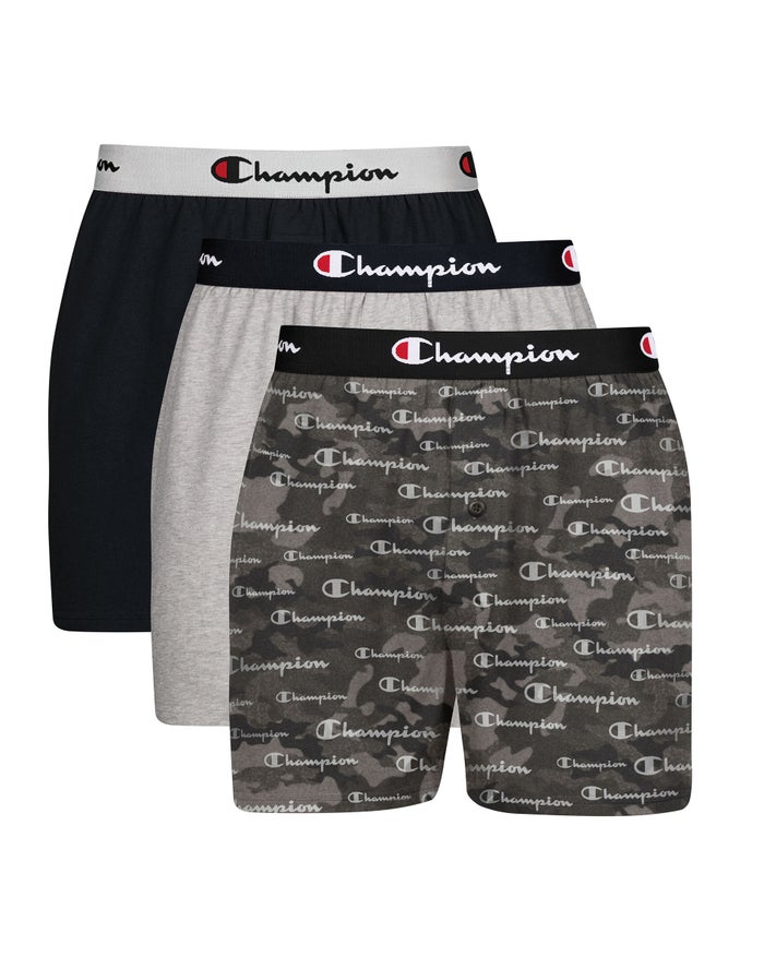 Men\'s Champion EVERY DAY COTTON STRETCH 3-PAIRS Underwear Camo Grey / Black / Black / Grey / Grey / Black | HCMXZ3061