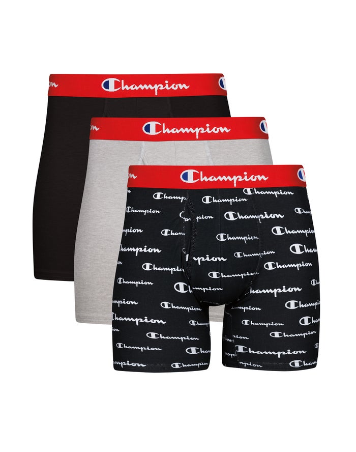 Men\'s Champion EVERY DAY COTTON STRETCH 3-PAIRS Underwear Grey / Red / Black / White / Red / Black / Red | NRCOI6120