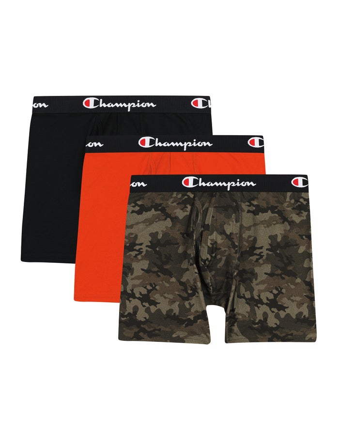 Men's Champion EVERY DAY COTTON STRETCH 3-PAIRS Underwear Camo / Black / Orange / Black / Black | TJHQO0486