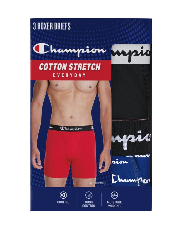 Men's Champion EVERY DAY COTTON STRETCH 3-PAIRS Underwear Royal White / Black / Black / Grey / Red / Black | TWGIP1298