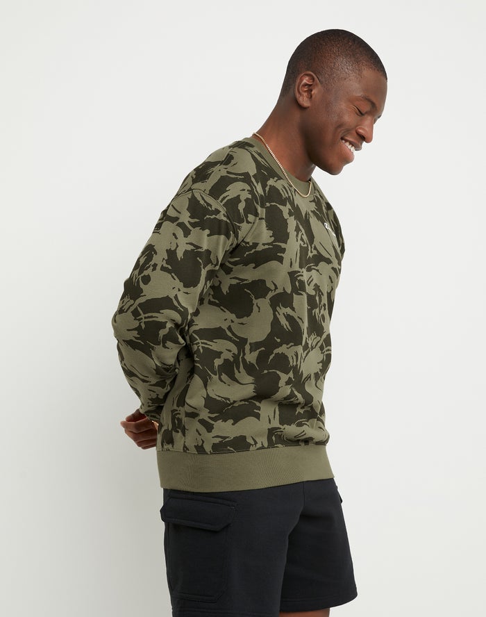 Men's Champion Global Explorer All Over Print Hoodie Camo Olive | ELNCS6042