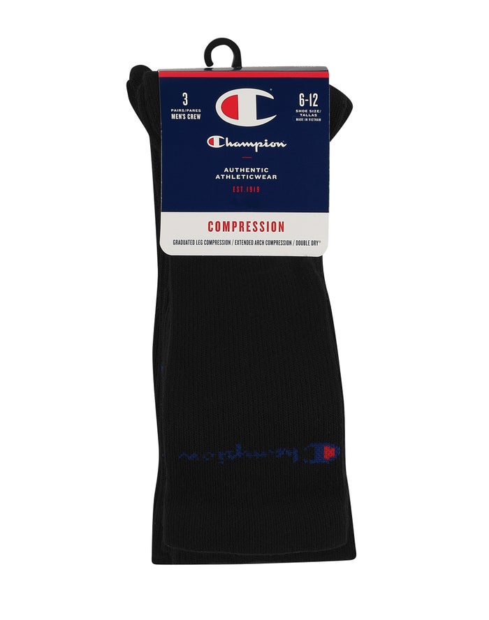 Men's Champion Graduated Compression 3-pairs Socks Black | WJTQZ2078