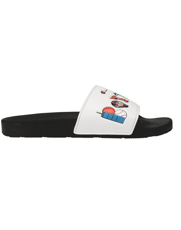 Men's Champion IPO Boston Slides White / Black | AYBET1508