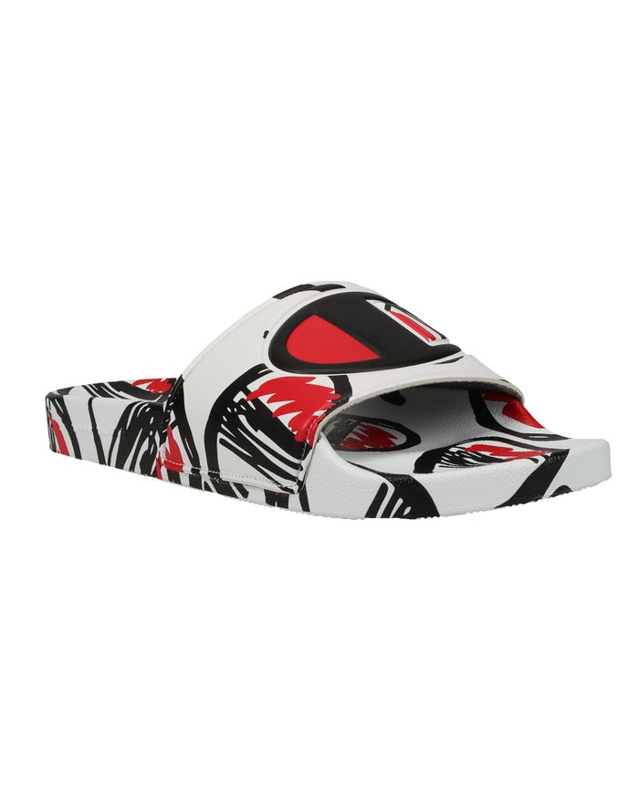 Men's Champion IPO COMIC Slides White / Black / Deep Red | PTZIW7958