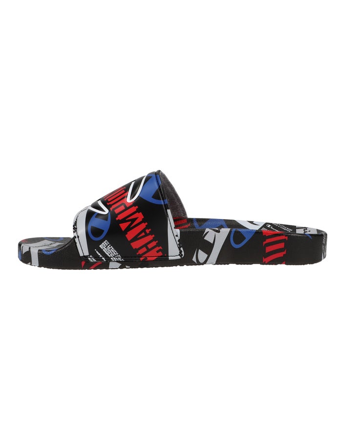 Men's Champion IPO C Logo Slides Black Multicolor | UHBTZ2615