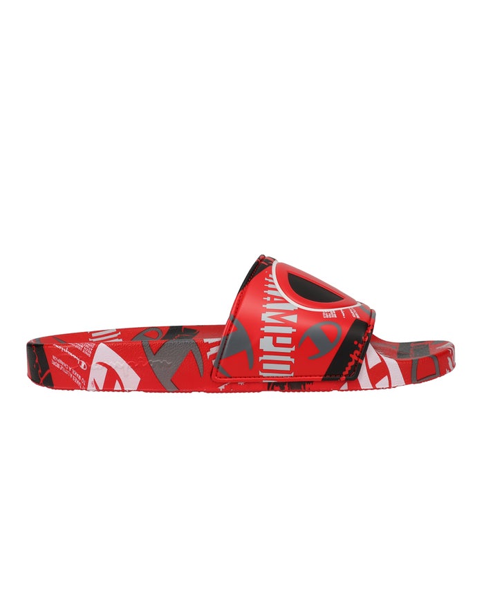 Men's Champion IPO C Logo Slides Deep Red / Black / Grey | EPGLN8726