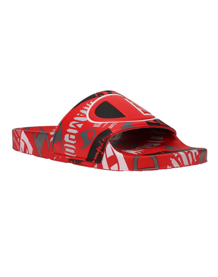 Men\'s Champion IPO C Logo Slides Deep Red / Black / Grey | EPGLN8726