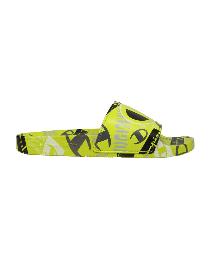 Men's Champion IPO C Logo Slides Light Green / Black / Grey | WQSIT0639