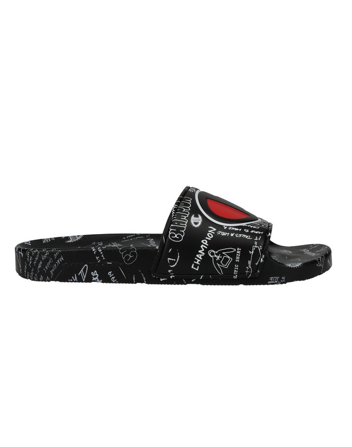 Men's Champion IPO Doodle Slides Black / White | NYAHQ9107