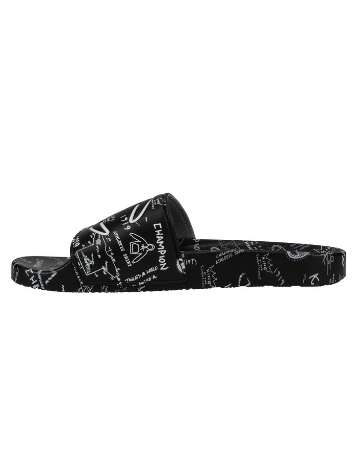 Men's Champion IPO Doodle Slides Black / White | NYAHQ9107