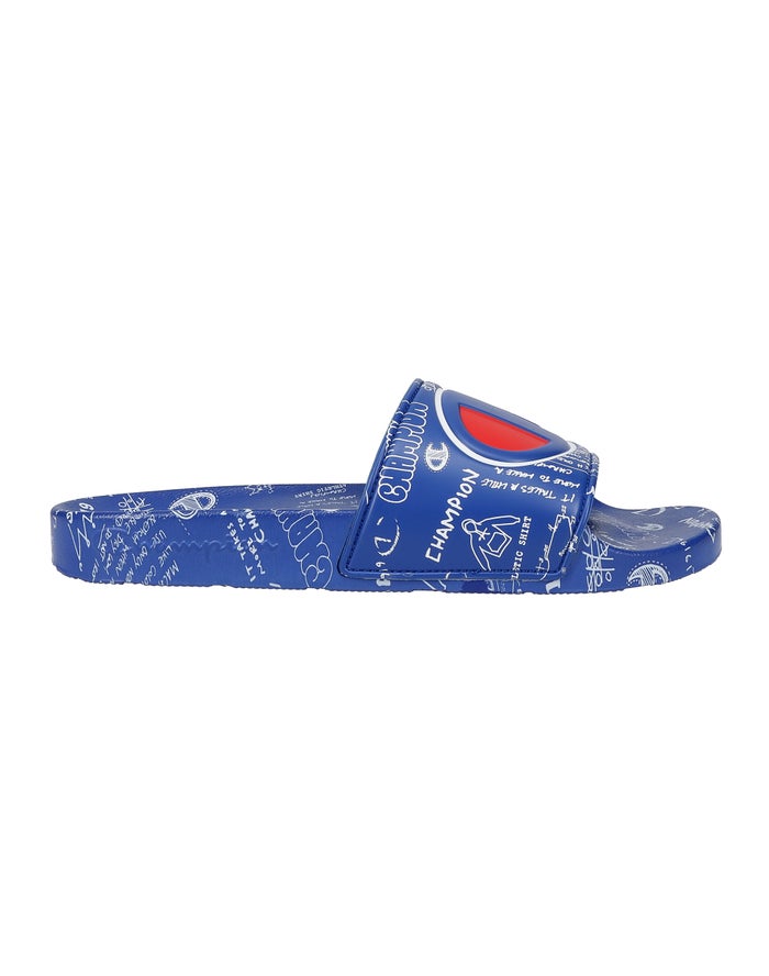 Men's Champion IPO Doodle Surf the Web Slides White | EDOWP4306