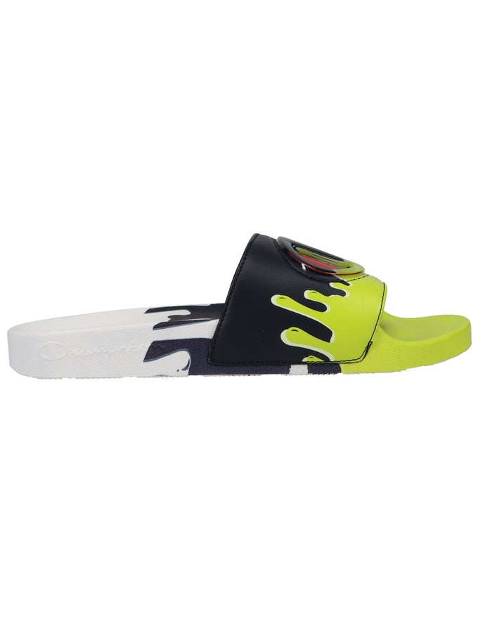 Men's Champion IPO DripNavy Green Slides White / Navy / Green | NHVIR1753