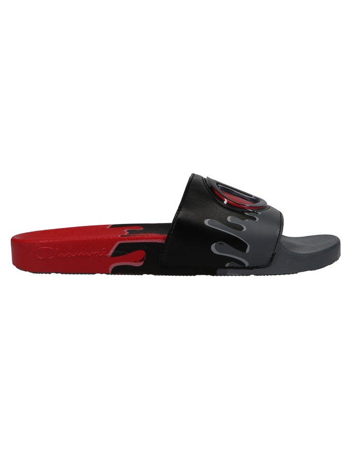 Men's Champion IPO Drip Slides Deep Red / Black / Grey | TQRZE6123