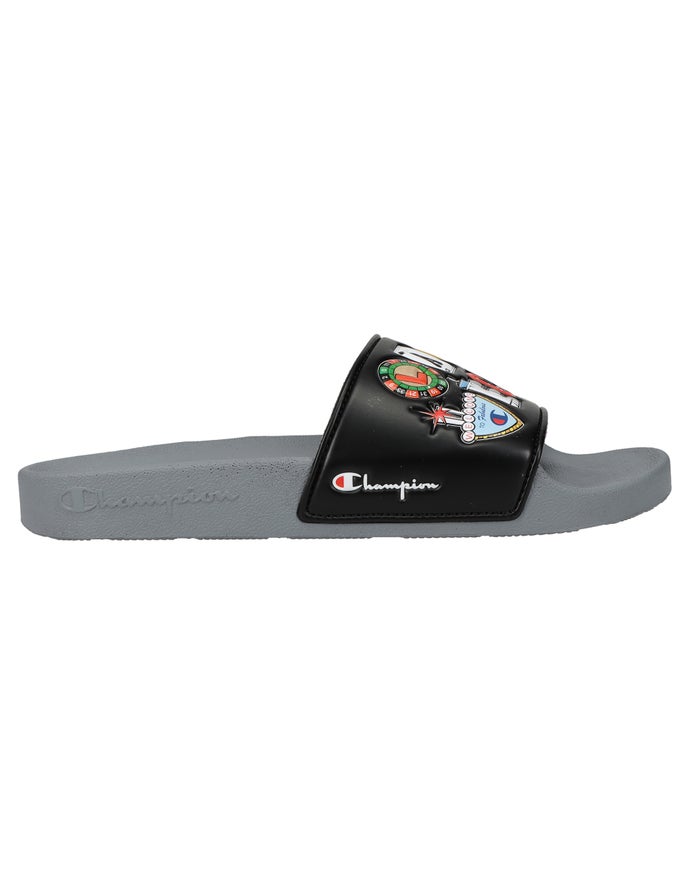 Men's Champion IPO Las Vegas Slides Black / Grey | SJBMD7283