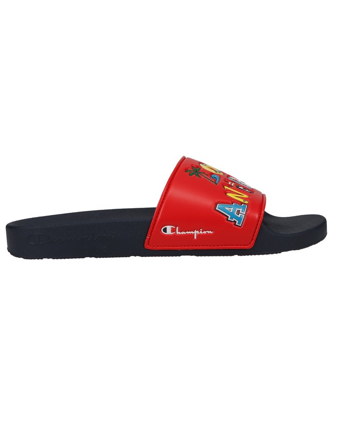 Men's Champion IPO Los Angeles Slides Deep Red / Navy | ZDJXA1429