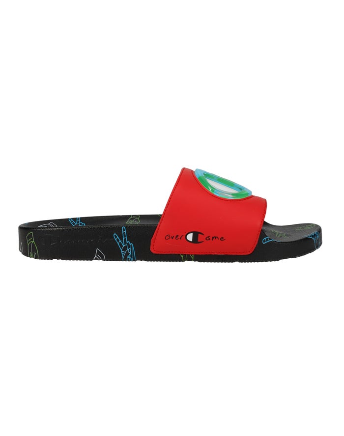 Men\'s Champion IPO Slides Deep Red / Black | POXUG8769