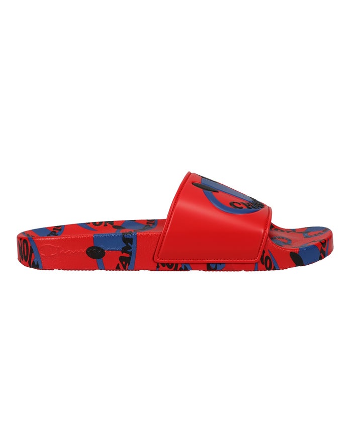 Men's Champion IPO Smile Surf the Web Slides Deep Red | JFRLW6317